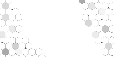 Abstract honeycomb white and gray background. High tech technology geometric and connection system background with digital data abstract