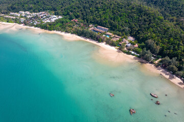 Aerial view of Tubkaek Beach on sunny day. Krabi Province, Thailand.