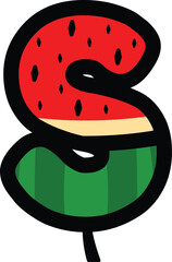 vector alphabet letters S with watermelon fruit concept