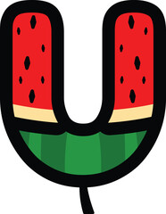 vector alphabet letters U with watermelon fruit concept