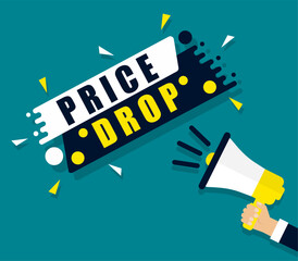 Fototapeta na wymiar Megaphone and price drop speech bubble. Banners for business, marketing and advertising. Vector illustration.