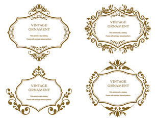 Commendation certificate, orient pattern, arabesque pattern, damask pattern decorative rule vintage frame set, emblem.