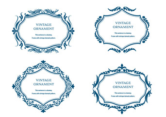 Commendation certificate, orient pattern, arabesque pattern, damask pattern decorative rule vintage frame set, emblem.
