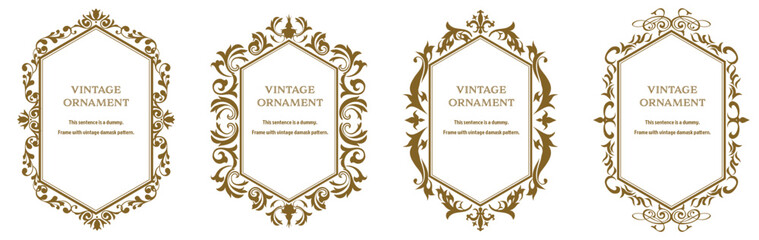 Commendation certificate, orient pattern, arabesque pattern, damask pattern decorative rule vintage frame set, emblem.