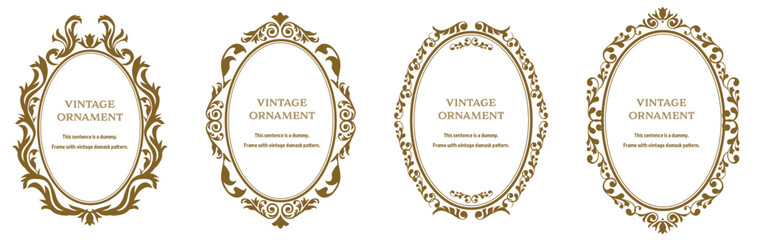 Commendation certificate, orient pattern, arabesque pattern, damask pattern decorative rule vintage frame set, emblem.