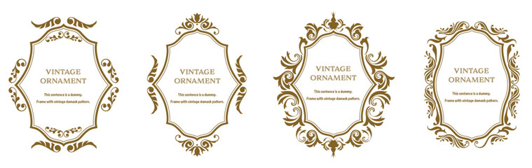 Commendation certificate, orient pattern, arabesque pattern, damask pattern decorative rule vintage frame set, emblem.