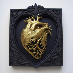 Anatomically Correct Gold Heart on Black Gothic Frame Generative AI