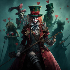 Zombie version of the Mad Hatter from Alice in Wonderland. Created using ai generative. 