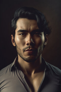 Portrait of a beautiful asian man, handsome portrait. Generative ai.