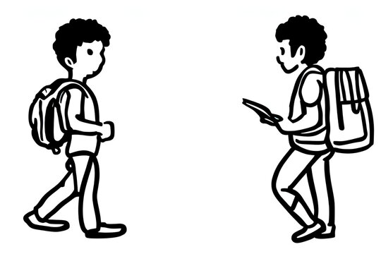 clipart   draw of two students crossing by, white background,Generative IA
