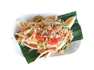thai spicy papaya salad with salted egg or Somtum