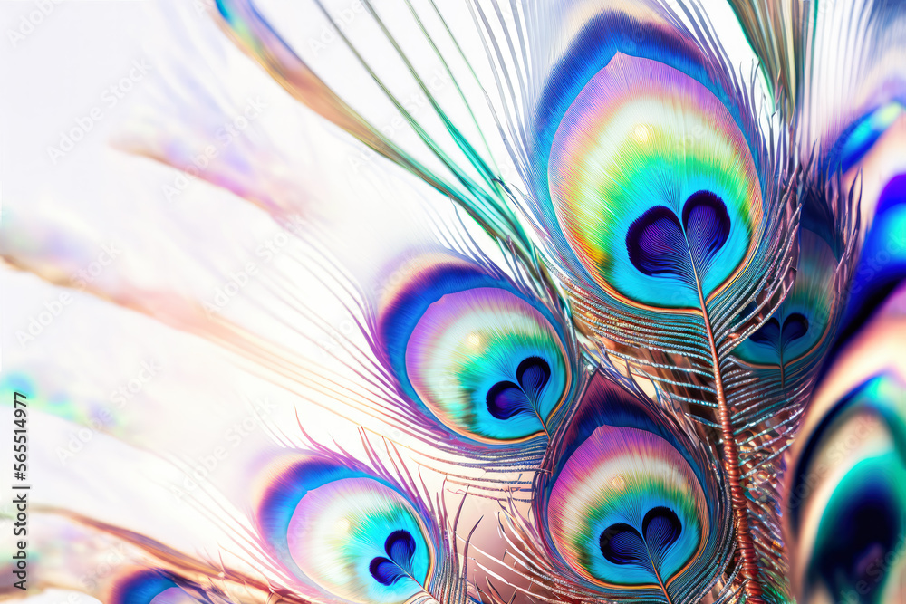Sticker beautiful peacock feathers abctract background. created with generative ai technology