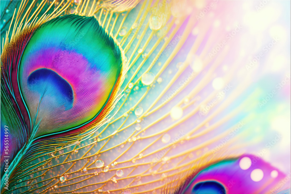 Sticker beautiful peacock feathers abctract background. created with generative ai technology
