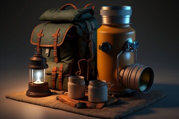 3D Render Camping Supplies. AI generated
