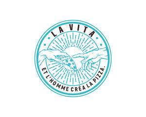 Hand held fresh pizza logo vector