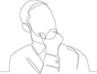 Continuous one line drawing businessman thinking about business next plan. Project planning concept. Single line draw design vector graphic illustration.