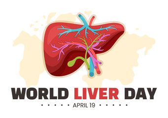 World Liver day on April 19th Illustration to Raise Global Awareness of Hepatitis in Flat Cartoon Hand Drawn for Web Banner or Landing Page Templates