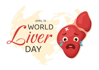 World Liver day on April 19th Illustration to Raise Global Awareness of Hepatitis in Flat Cartoon Hand Drawn for Web Banner or Landing Page Templates