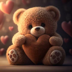 Fotobehang Cute teddy bear with heart © Karl