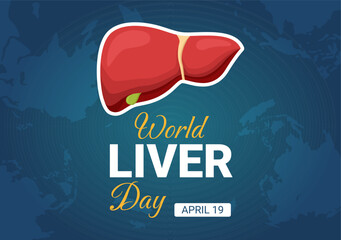 World Liver day on April 19th Illustration to Raise Global Awareness of Hepatitis in Flat Cartoon Hand Drawn for Web Banner or Landing Page Templates