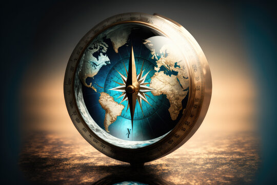 a compass with the earth in the middle. Generative AI