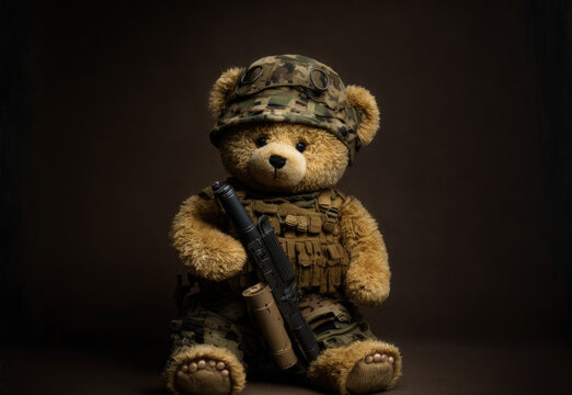 a cute military teddy bear with a machine gun. Generative AI