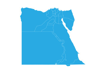 egypt map. High detailed blue map of egypt on PNG transparent background.