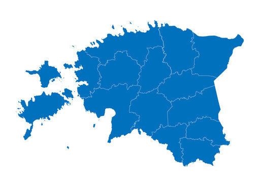 estonia map. High detailed blue map of estonia on PNG transparent background.