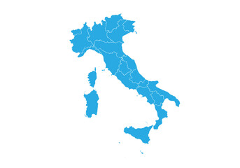 italy map. High detailed blue map of italy on PNG transparent background.