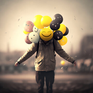 Generative AI illustration of conceptual image representing joy and happiness wellbeing