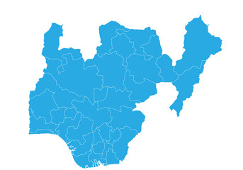nigeria map. High detailed blue map of nigeria on PNG transparent background.