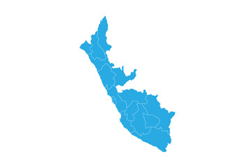 peru map. High detailed blue map of peru on PNG transparent background. - obrazy, fototapety, plakaty