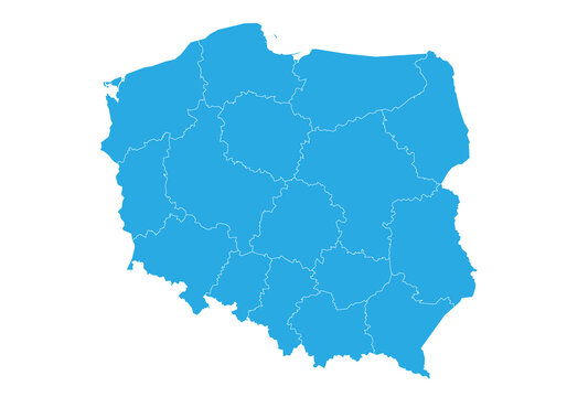 poland map. High detailed blue map of poland on PNG transparent background.