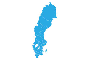 sweden map. High detailed blue map of sweden on PNG transparent background.
