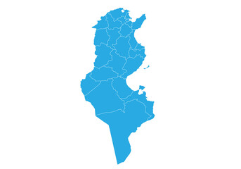 tunisia map. High detailed blue map of tunisia on PNG transparent background.