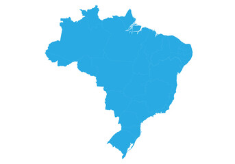brazil map. High detailed blue map of brazil on PNG transparent background.