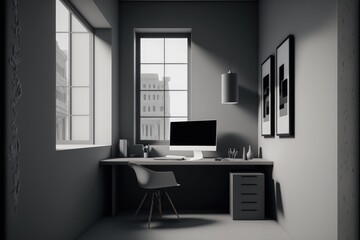 3d render of modern minimalist office made by generative ai