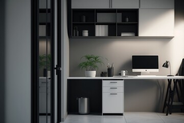 Fototapeta na wymiar 3d render of modern minimalist office made by generative ai