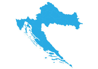 croatia map. High detailed blue map of croatia on PNG transparent background.