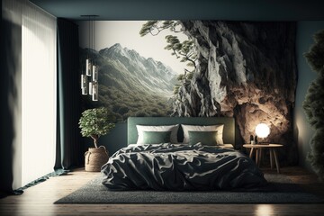 3d render of a new naturalism bedroom made by generative ai