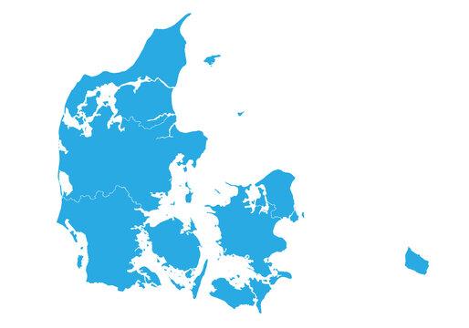 denmark map. High detailed blue map of denmark on PNG transparent background.