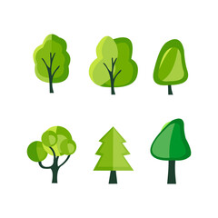 Set of flat stylized trees. Natural vector illustration. Side view tree vector illustration