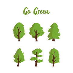 Set of flat stylized trees. Natural vector illustration. Side view tree vector illustration