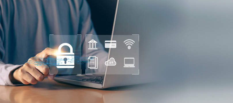 Cyber ​​security concept, privacy and encryption, secure internet access, lock screen key