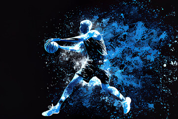 Obraz na płótnie Canvas Abstract silhouette of a basketball player man in action isolated blue background