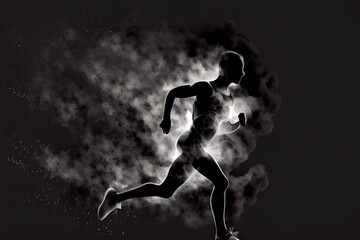 Obraz na płótnie Canvas Abstract silhouette of a running athlete man on the dark, black background