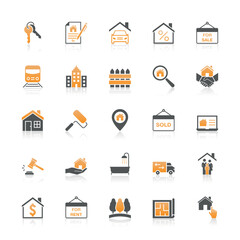 Real Estate Icon Set With Reflect On White Background