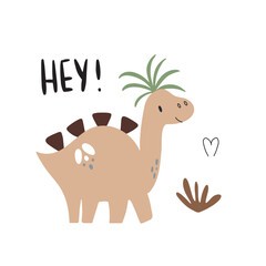 Cute poster with small dinosaur vector print for kids room, baby shower, greeting cards, baby and kids t-shirts and clothes.