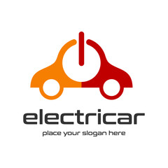 Electrical car vector logo template with plug symbol.