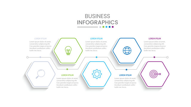 Business infographic design with 5 options. Vector thin line label with hexagons template.